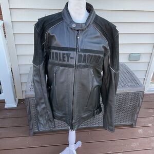 Harley-Davidson Black and Gray Leather Bomber Jacket